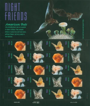 2002 American Bats Stamps – 5 Sheets / 100 Stamps