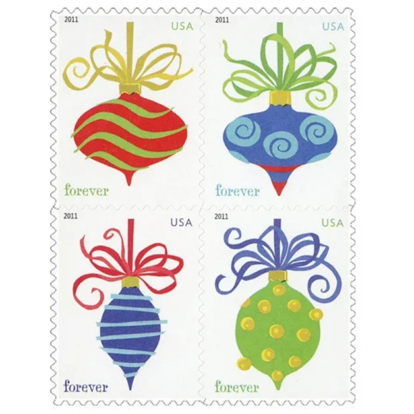 1-2011-holiday-baubles-Stamps-5Booklets-100Stamps 2011 Holiday Baubles Forever Stamps – 5 Booklets / 100 Stamps