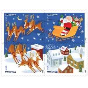 1-2012-santa-and-sleigh-Stamps-5Booklets-100Stamps 2012 Santa and Sleigh Forever Stamps – 5 Booklets / 100 Stamps