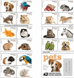 2016 Pets Celebrate Animals Forever Stamps – 5 Booklets / 100 Stamps