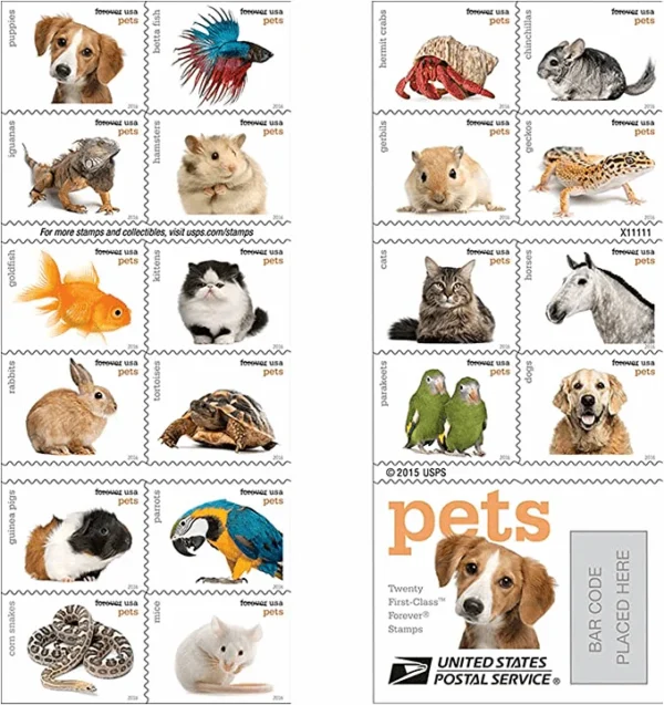 2016 Pets Celebrate Animals Forever Stamps – 5 Booklets / 100 Stamps