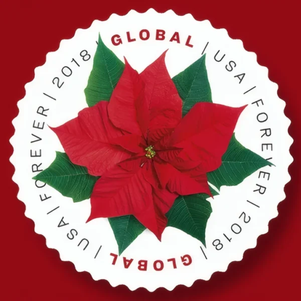1-2018-poinsettia-Stamps-5Booklets-50Stamps 2018 Poinsettia Global Forever Stamps – 5 Booklets / 50 Stamps