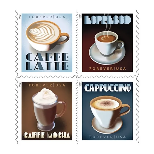 2021 Espresso Drinks Forever Stamps – 5 Sheets / 100 Stamps