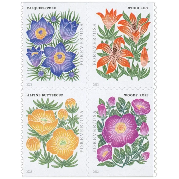 1-2022-mountain-flora-Stamps-5Booklets-100Stamps-1 2022 Mountain Flora Forever Stamps – 5 Booklets / 100 Stamps