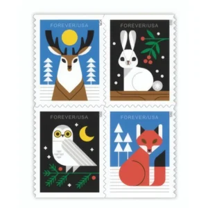 2023 Winter Woodland Animals Forever Stamps – 5 Booklets / 100 Stamps
