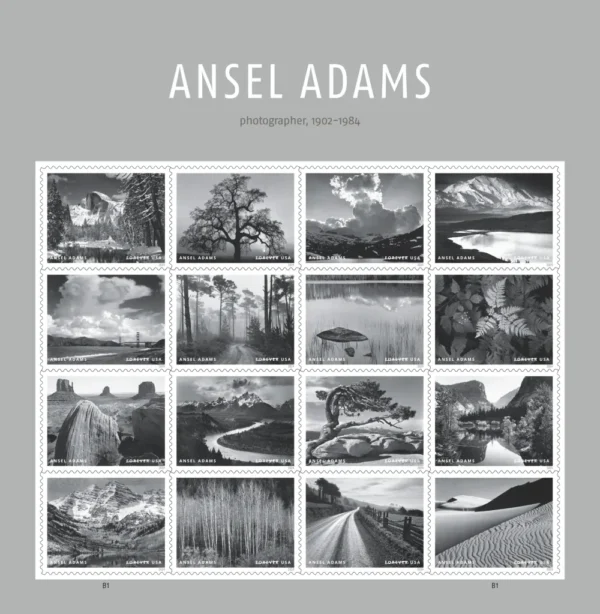 1-2024-ansel-adams-Stamps-5Sheets-100Stamps 2024 Ansel Adams Forever Stamps – 5 Sheets / 100 Stamps
