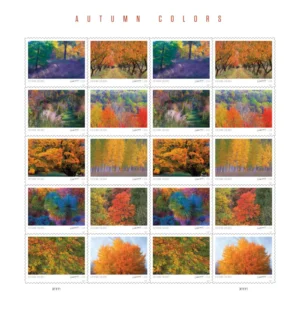 1-2024-autumn-colors-forever-stamps-5-sheets-100-stamps 2024 Autumn Colors Forever Stamps – 5 Sheets / 100 Stamps