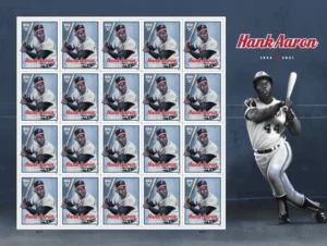 1-2024-hank-aaron-Stamps-5Sheets-100Stamps 2024 Hank Aaron Forever Stamps – 5 Sheets / 100 Stamps