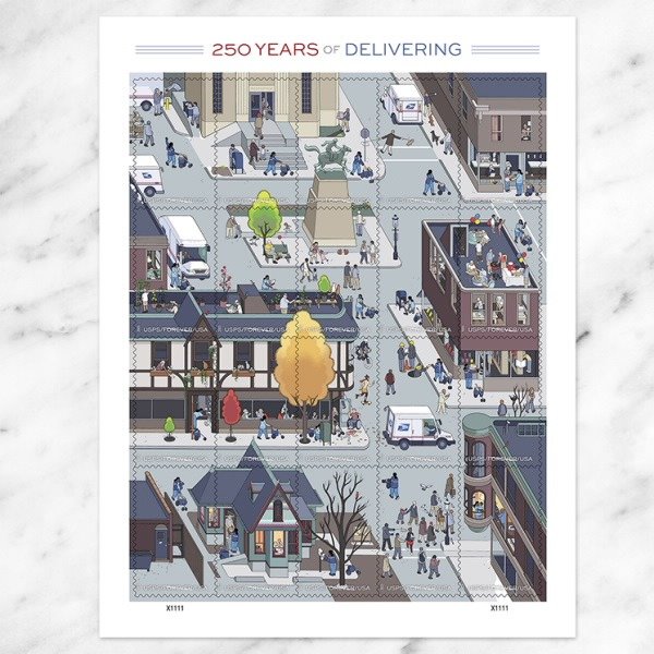 1-2025-250-years-of-delivering-forever-stamps-5-sheets-100-stamps 2025 250 Years of Delivering Forever Stamps – 5 Sheets / 100 Stamps