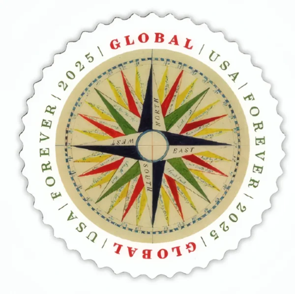 2025 Compass Rose Global Forever Stamps – 5 Sheets / 50 Stamps