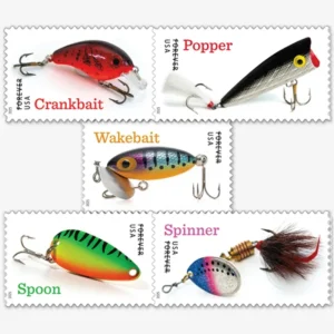 1-2025-Freshwater-Fishing-Lures-Forever-Stamps-5Sheets-100Stamps 2025 Freshwater Fishing Lures Forever Stamps – 5 Sheets / 100 Stamps