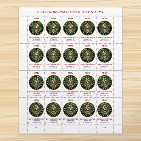 1-2025-u-s-army-250th-forever-stamps-5-sheets-100-stamps 2025 U.S. Army 250th Forever Stamps – 5 Sheets / 100 Stamps