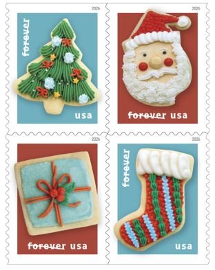1-2026-christmas-cookies-forever-stamps-5-booklets-100-stamps 2026 Christmas Cookies Forever Stamps - 5 Booklets / 100 Stamps - 5 Booklets of 20, 100 stamps total