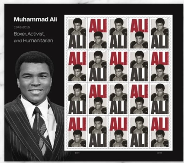 1-2026-muhammad-ali-Stamps-5Sheets-100Stamps 2026 Muhammad Ali Forever Stamps – 5 Sheets / 100 Stamps