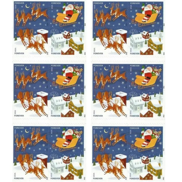 2-2012-santa-and-sleigh-Stamps-5Booklets-100Stamps 2012 Santa and Sleigh Forever Stamps – 5 Booklets / 100 Stamps