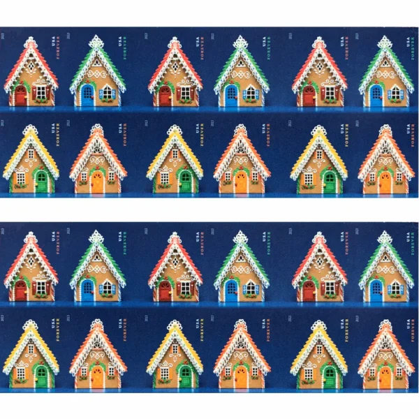 2-2013-gingerbread-houses-Stamps-5Booklets-100Stamps 2013 Gingerbread Houses Forever Stamps – 5 Booklets / 100 Stamps