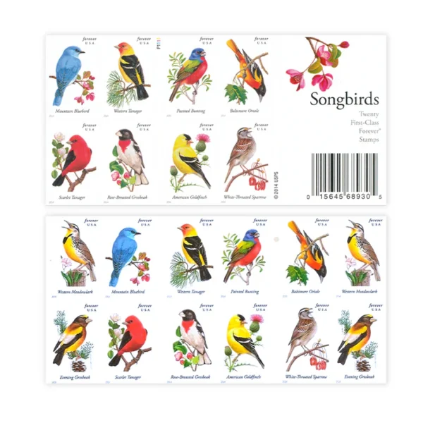2-2014-Songbird-Forever-Stamps-5Booklets-100Stamps 2014 Songbird Forever Stamps – 5 Booklets / 100 Stamps