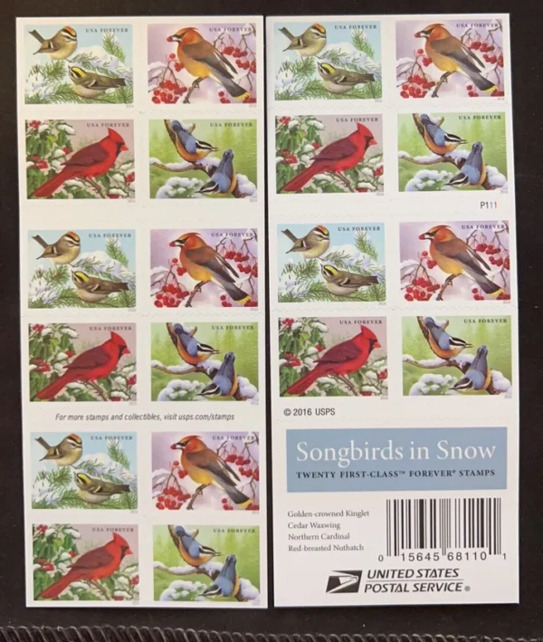 2-2016-Songbirds-in-Snow-Stamps-5Booklets-100Stamps 2016 Songbirds in Snow Stamps – 5 Booklets / 100 Stamps