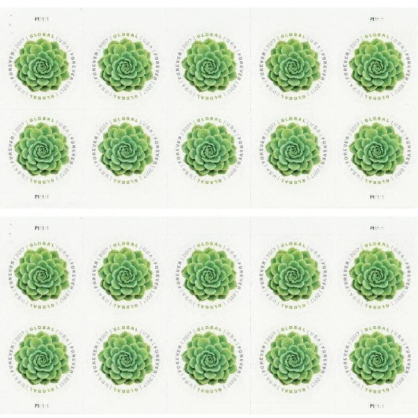 2017 Green Succulent Global Forever Stamps – 5 Booklets / 50 Stamps