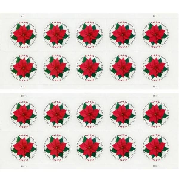 2-2018-poinsettia-Stamps-5Booklets-50Stamps 2018 Poinsettia Global Forever Stamps – 5 Booklets / 50 Stamps