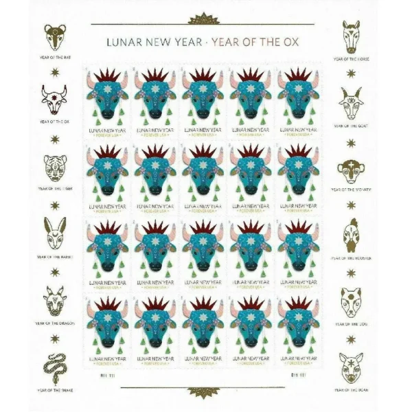 2021 Lunar New Year of the Ox Forever Stamps – 5 Sheets / 100 Stamps