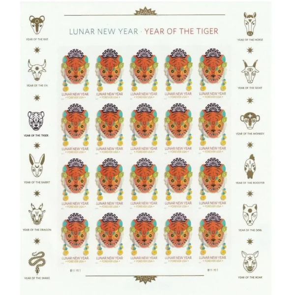 2-2022-Lunar-New-Year-of-the-Tiger-Forever-Stamps-5Sheets-100Stamps 2022 Lunar New Year of the Tiger Forever Stamps – 5 Sheets / 100 Stamps