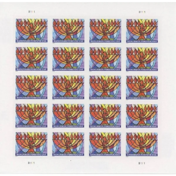 2-2022-hanukkah-Stamps-5Sheets-100Stamps 2022 Hanukkah Forever Stamps – 5 Sheets / 100 Stamps