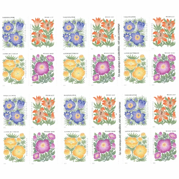 2-2022-mountain-flora-Stamps-5Booklets-100Stamps-1 2022 Mountain Flora Forever Stamps – 5 Booklets / 100 Stamps