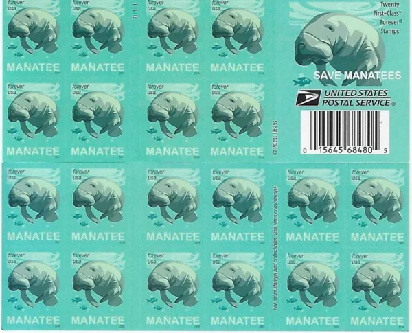 2-2024-Save-the-Manatees-Stamps-5Booklets-100Stamps-1 2024 Save the Manatees Stamps – 5 Booklets / 100 Stamps