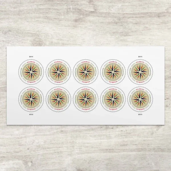 2025 Compass Rose Global Forever Stamps – 5 Sheets / 50 Stamps