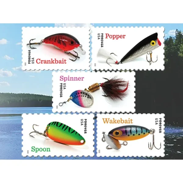 2025 Freshwater Fishing Lures Forever Stamps – 5 Sheets / 100 Stamps