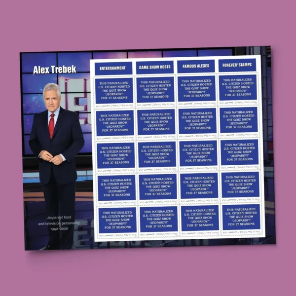 3-2024-alex-trebek-Stamps-5Sheets-100Stamps 2024 Alex Trebek Forever Stamps – 5 Sheets / 100 Stamps