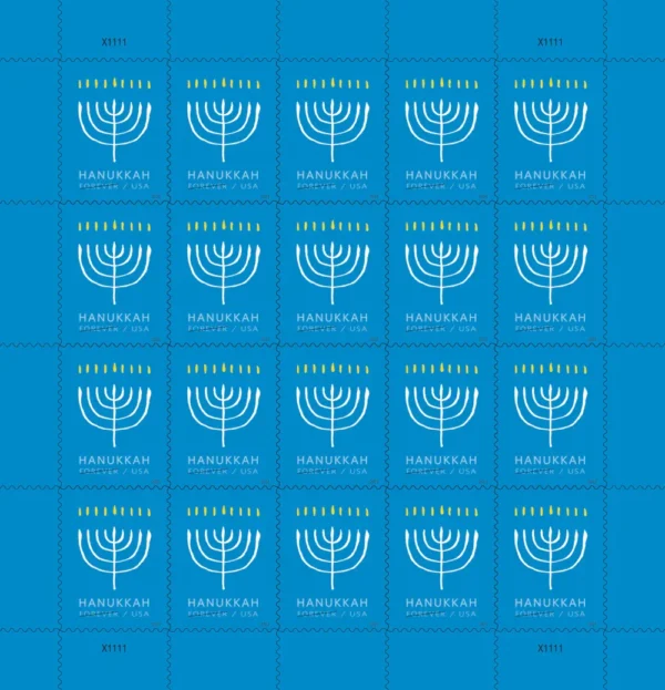 3-2024-hanukkah-Stamps-5Sheets-100Stamps 2024 Hanukkah Forever Stamps – 5 Sheets / 100 Stamps