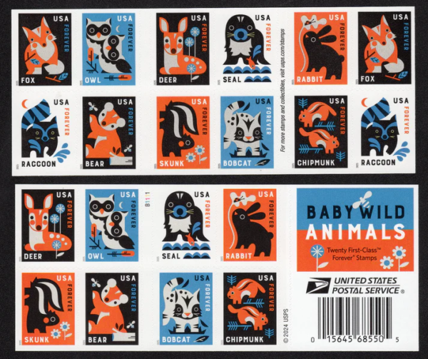 3-2025-Baby-Wild-Animals-Forever-Stamps-5Sheets-100Stamps 2025 Baby Wild Animals Forever Stamps – 5 Sheets / 100 Stamps