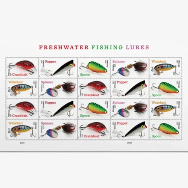 2025 Freshwater Fishing Lures Forever Stamps – 5 Sheets / 100 Stamps