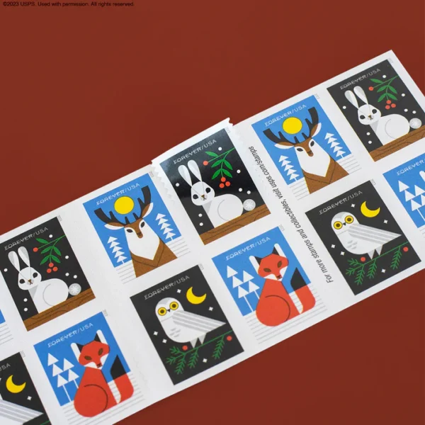 4-2023-Winter-Woodland-Animals-Forever-Stamps-5Booklets-100Stamps 2023 Winter Woodland Animals Forever Stamps – 5 Booklets / 100 Stamps