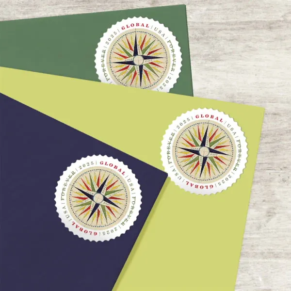 2025 Compass Rose Global Forever Stamps – 5 Sheets / 50 Stamps
